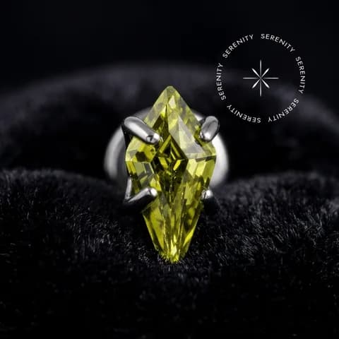 TN1980 - Topo Cravejado Losango Zircônia Dark Peridot - Titânio Grau Implante (ASTM F136)
