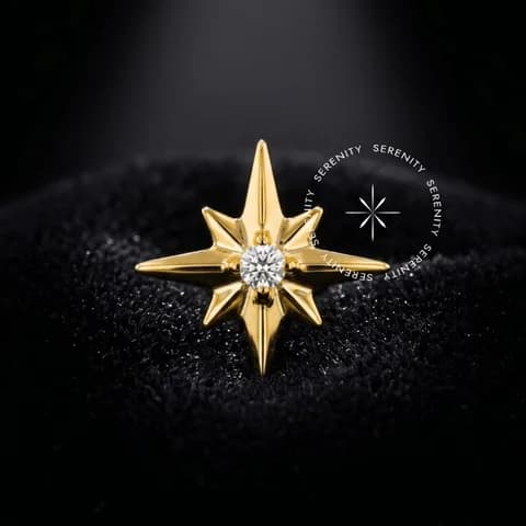 TN857 - Topo Estrela 8 Pontas - Titânio Revestido de Ouro 18k