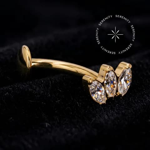 TN2274 - PIERCING UMBIGO FLOATING PUSH PIN NAVETES - TITÂNIO REVESTIDO DE OURO 18K