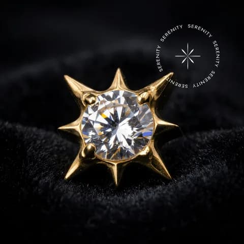 TN1970 - TOPO CRAVEJADO ESTRELA SUPER NOVA - TITÂNIO REVESTIDO DE OURO 18K