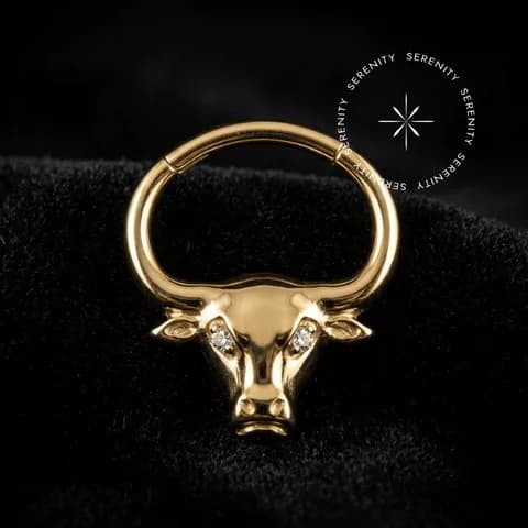 PVD 1049 - Argola Articulada Cravejada Touro - Titânio Revestido de Ouro 18k
