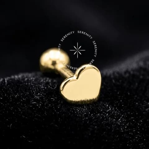OR09 - Piercing Microbell Coração Liso - Ouro 18K Maciço