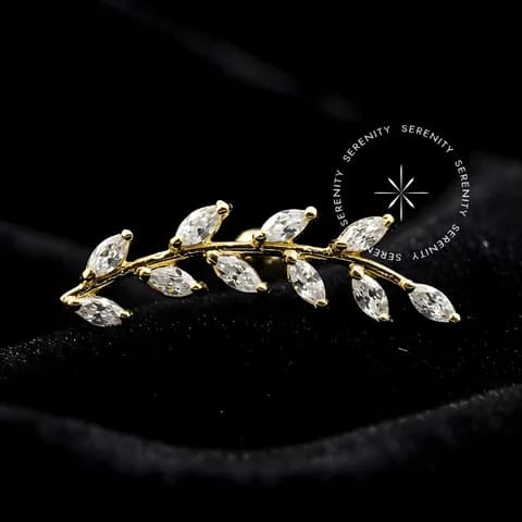 OR39 - Piercing Microbell Galho 10 Navetes - Ouro 18K Maciço