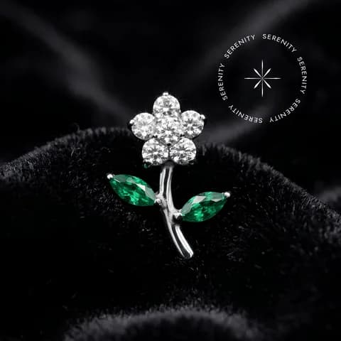 TN849 - Topo Cravejado Flor com Caule - Titânio Grau Implante (ASTM F136)