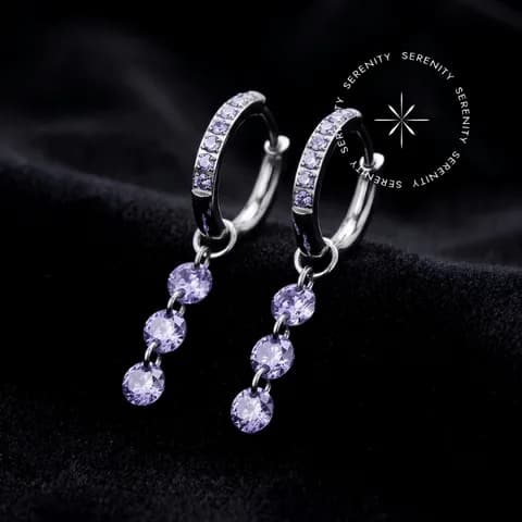 TN2307 - Brinco Argola Pingente Zircônias Violeta - Titânio Grau Implante (ASTM F136)