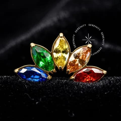 TN742 - Topo Cluster Navetes Colors - Titânio Revestido de Ouro 18k