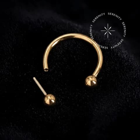 TN2255 - Ferradura com Esferas Push Pin - Titânio Revestido de Ouro 18k