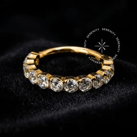 TN1939 - Argola Clicker Cravejada - Titânio Revestido de Ouro 18k