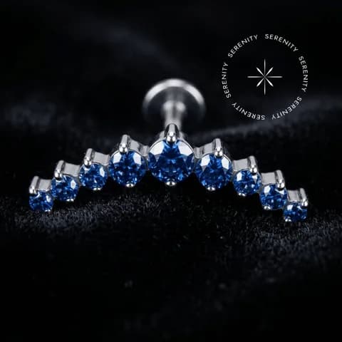 TN 2767 - Labret Cluster Curvo Azul Royal - Titânio Grau Implante (ASTM F136)