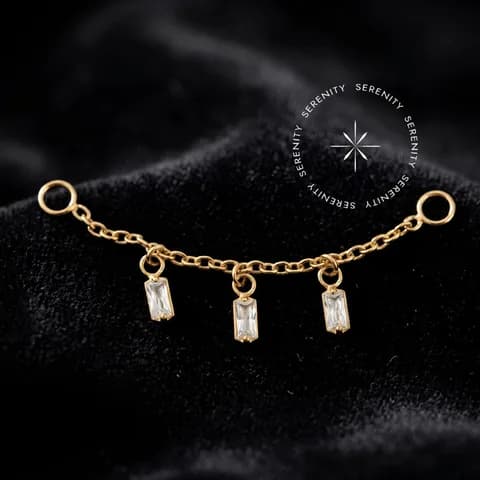 TN1975 - Corrente Cravejada 3 Zircônias Baguette - Titânio Revestido de Ouro 18k