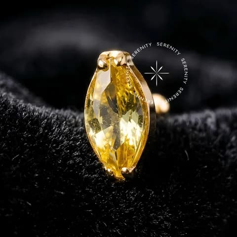TN2186 - Topo Navete CZ Amarelo Push Pin - Titânio Revestido de Ouro 18k