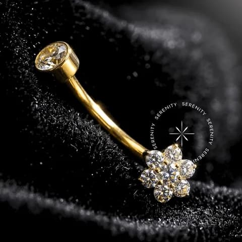 TN1223 - Piercing Umbigo Flor - Titânio Revestido de Ouro 18k
