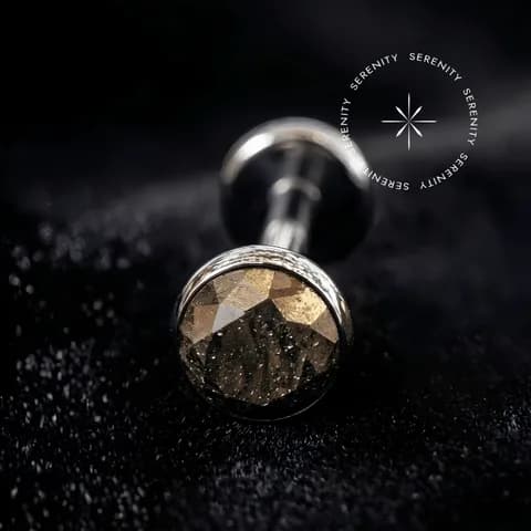TN1691 - Topo Esfera com Pedra Natural Marrom Dourada - Titânio Grau Implante (ASTM F136)