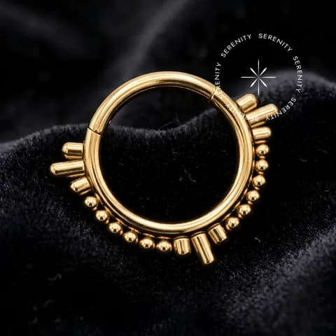 TN1877 - Argola Segmento 10 Mini Esferas - Titânio Revestido de Ouro 18k