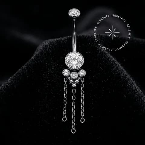TN1326 - Piercing Umbigo Navel Cravejado Gota com Correntes - Titânio Grau Implante (ASTM F136)