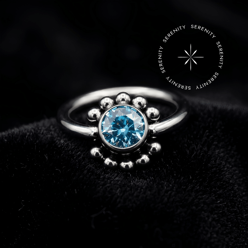 TN73 - Piercing Captive Sol Zircônia Azul - Titânio Grau Implante ASTM F136