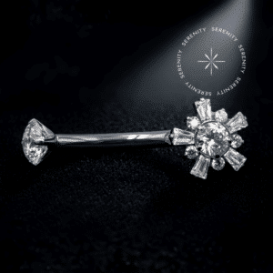 Piercing Umbigo Titânio Flor de Baguetes Cravejado