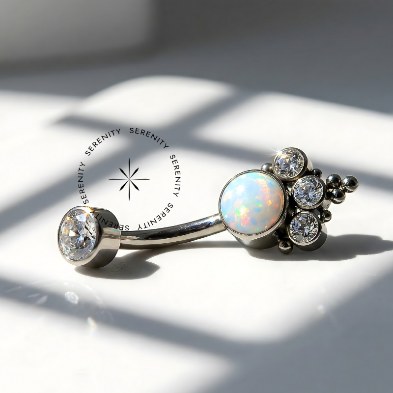 TN254 Piercing Umbigo Opala 3 Zircônias e Esferas Titânio ASTM F136 - Imagem 2