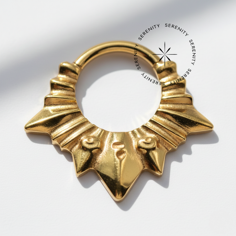 TN1384 Argola Frontal Raios Metal Titânio PVD Gold