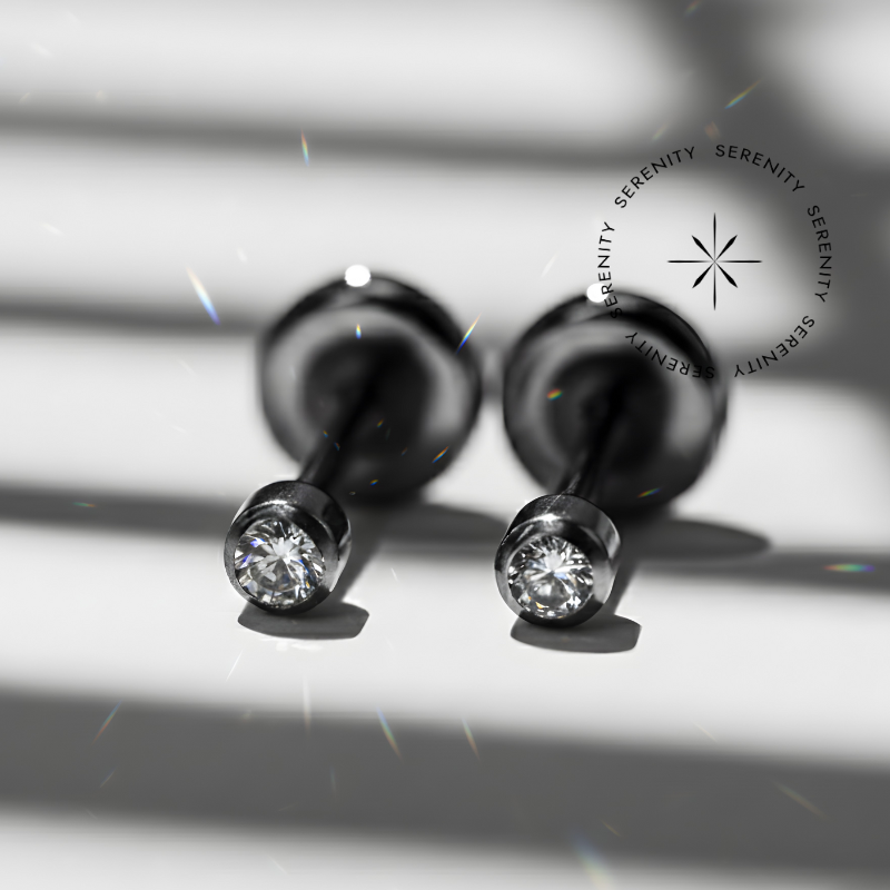 TN1375 Par de Brincos CZ Flat Tarraxa Confort Titânio ASTM F136