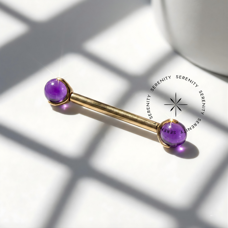 TN1549 Piercing Mamilo Ametista Sintética Titânio PVD Gold