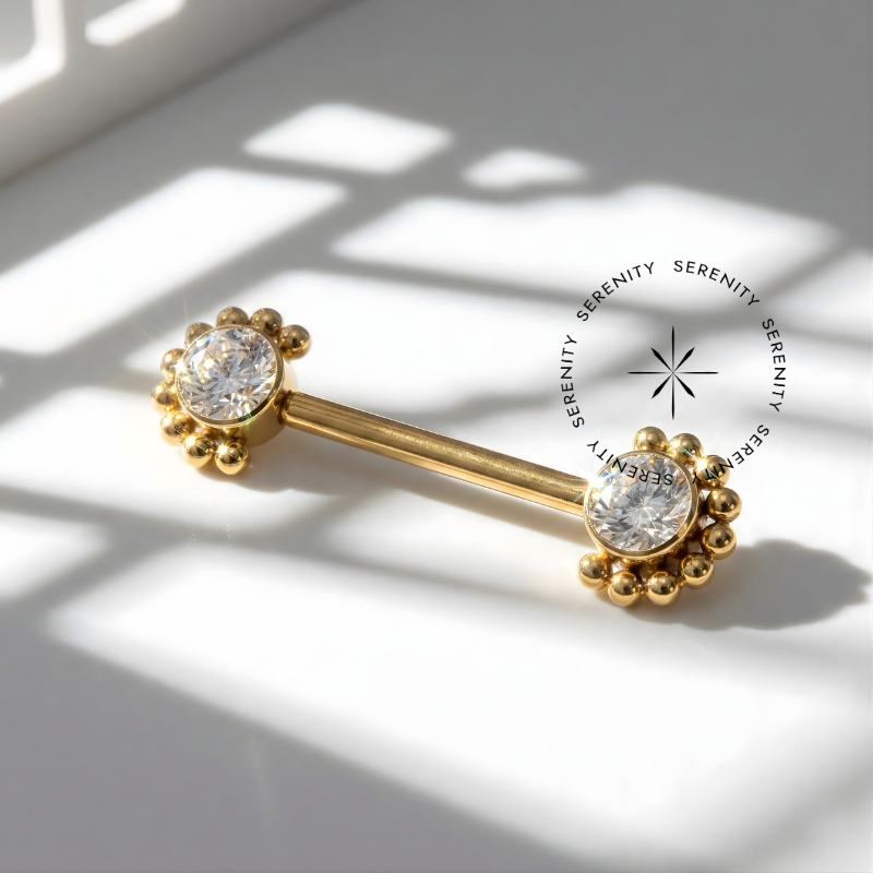 TN1041 Piercing Mamilo Indiano Push Pin Unilateral Titânio PVD Gold