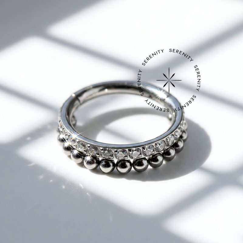 TN05 Argola Cravejada Zircônias Esferas Titânio ASTM F136