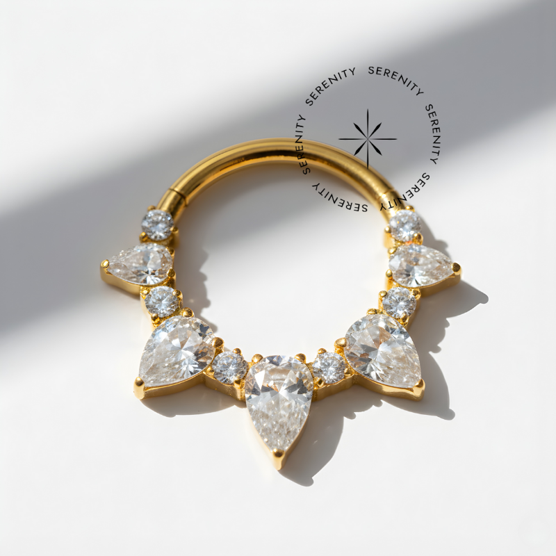 TN1112 Argola Frontal Luxo Navetes Titânio PVD Gold