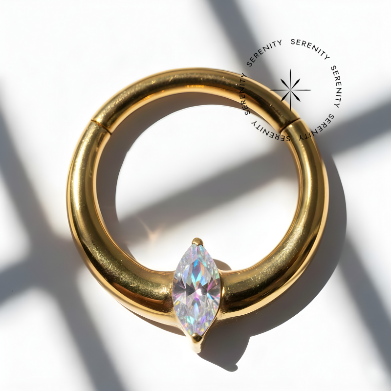 TN1355 Argola Frontal Navete Boreal Titânio PVD Gold