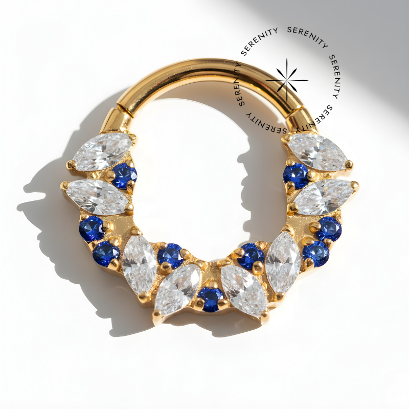 TN1387 Argola Frontal Zircônia Cristal e Safira Titânio PVD Gold