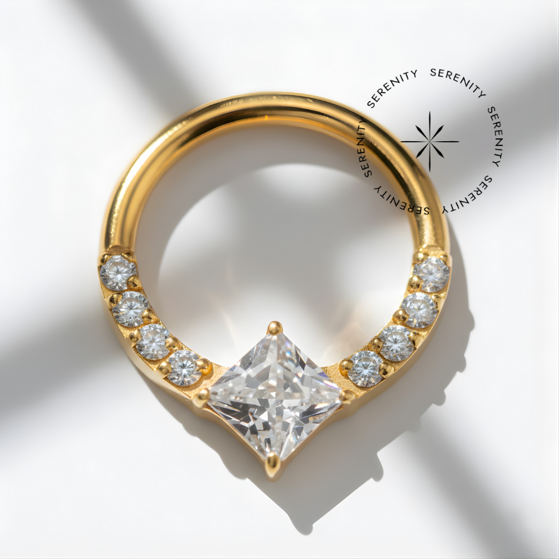 TN1640 Argola Frontal Cravejada Quadrada Titânio PVD Gold