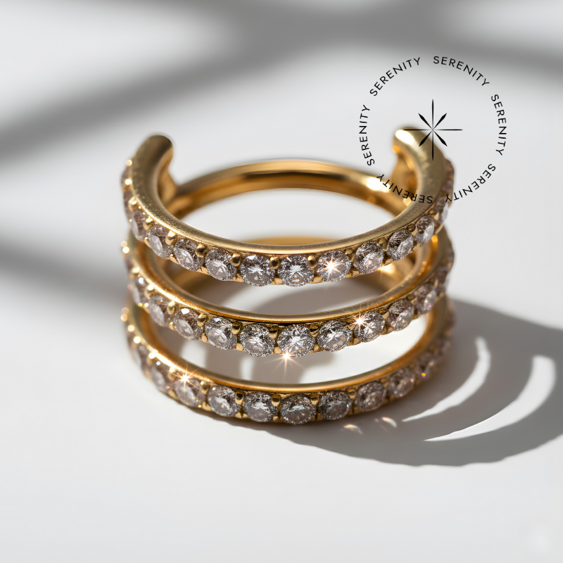 TN1904 Argola Tripla Cravejada Titânio PVD Gold