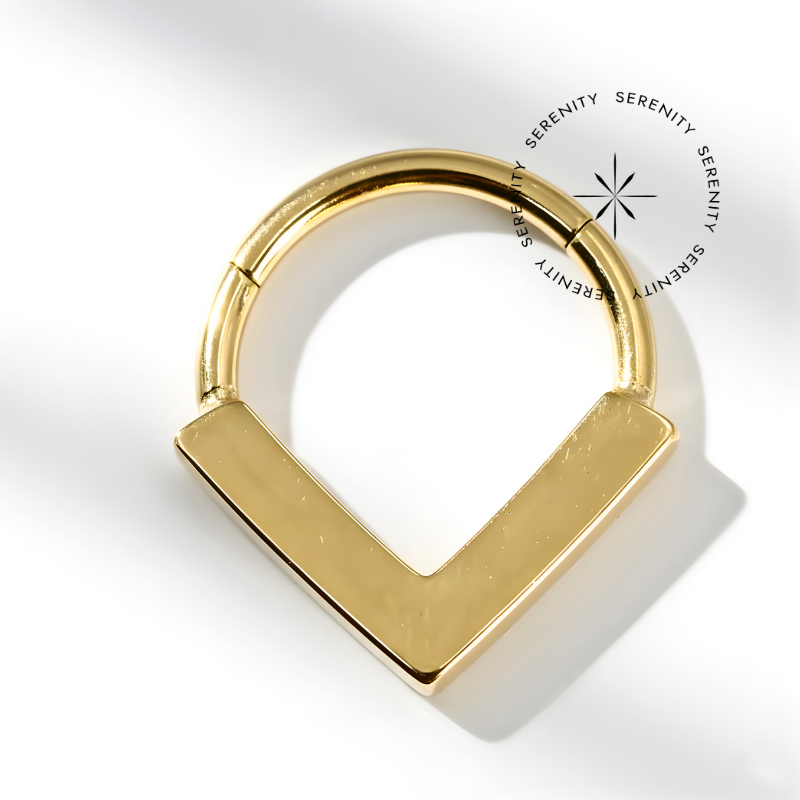 TN718 Argola Moderna em V Titânio PVD Gold