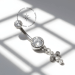 Piercing de Umbigo Pingente Cruz Titânio F136 Zircônia Criada em Laboratório Rosca Interna Serenity