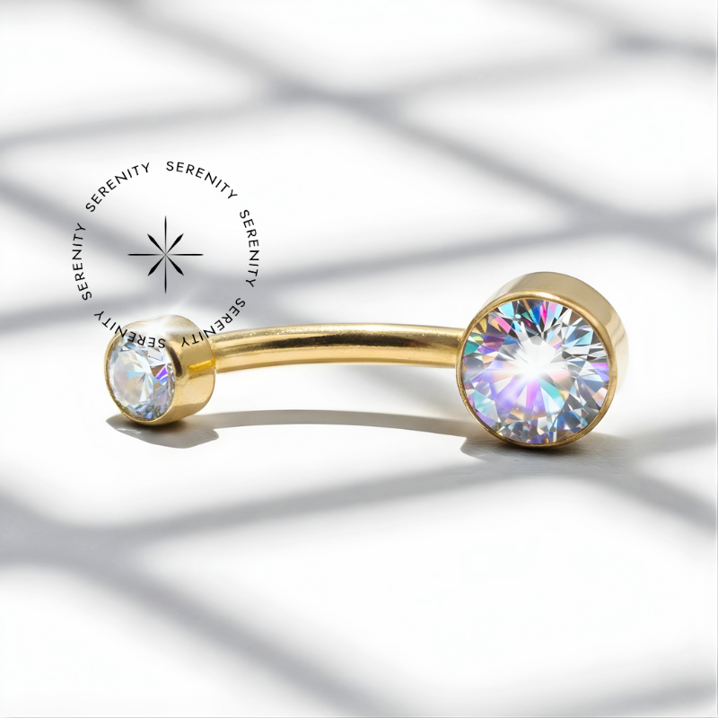 TN1500 Piercing Umbigo Zircônia Flat Titânio PVD Gold - Imagem 2