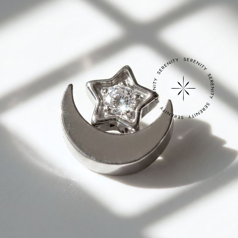 TN43 Piercing Topo Lua Com Estrela Zircônia Titânio ASTM F136