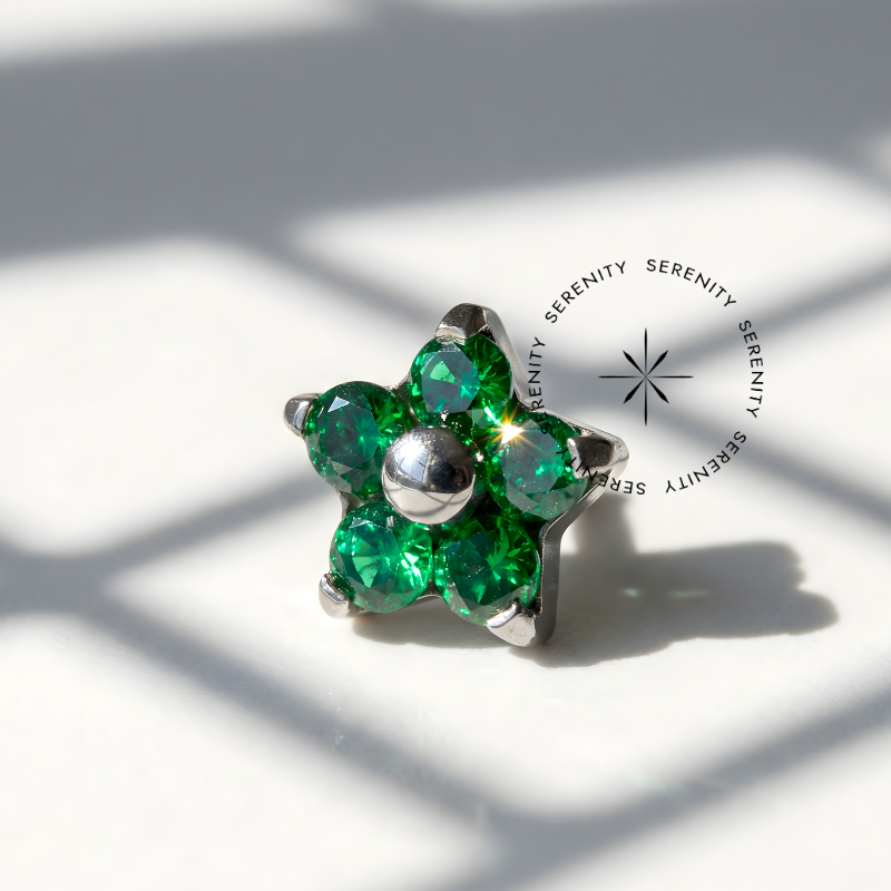 TN294 Piercing Topo Micro Flor Zircônia Titânio ASTM F136 - Imagem 4