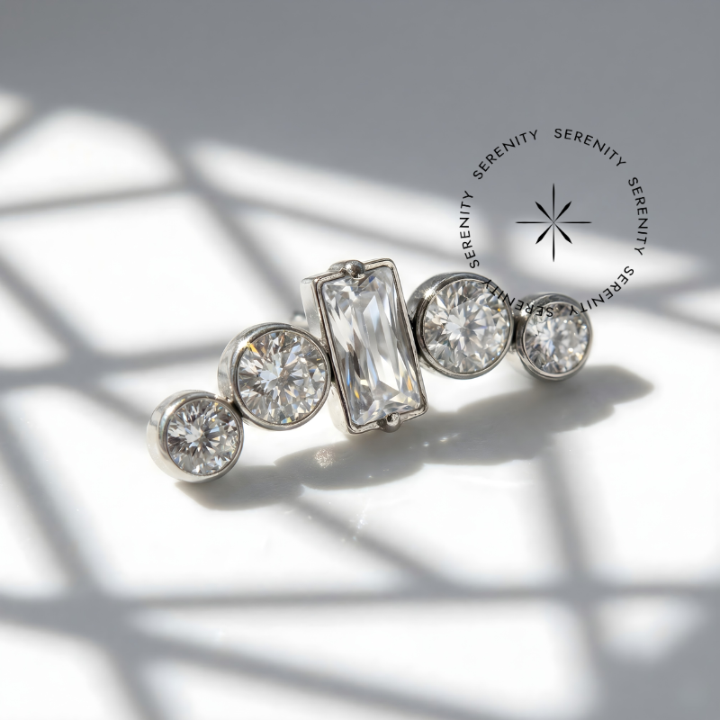 TN710 Piercing Topo Cluster Zircônia Baguete Central Titânio ASTM F136