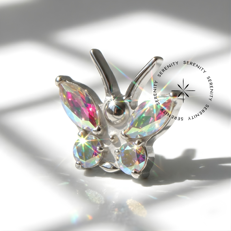 TN841 Piercing Topo Borboleta com Antenas Titânio ASTM F136