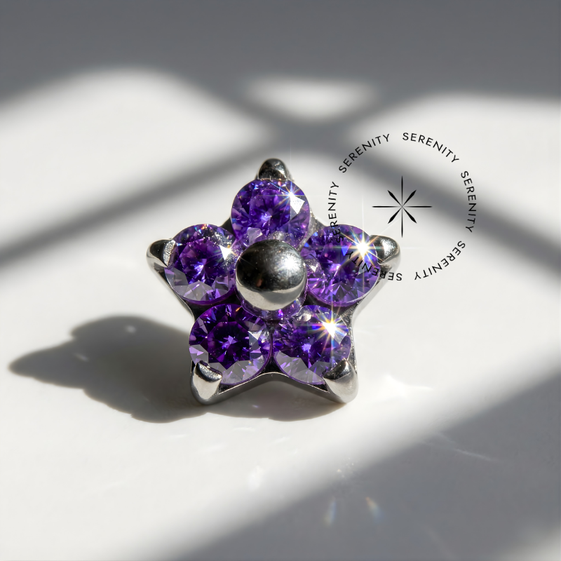 TN294 Piercing Topo Micro Flor Zircônia Titânio ASTM F136 - Imagem 3