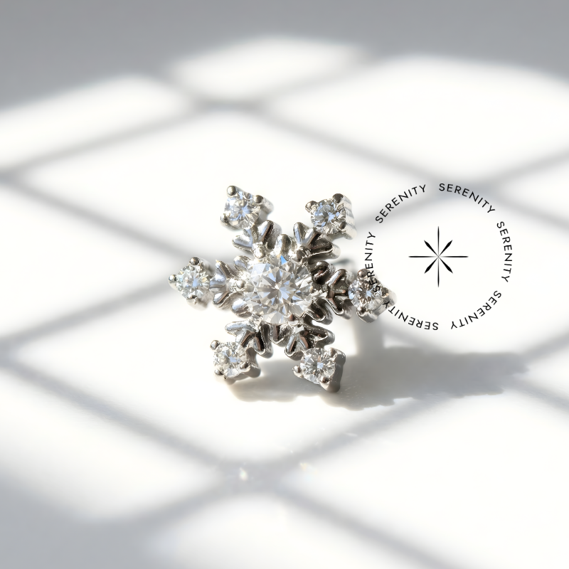 TN832 Piercing Topo Floco de Neve Cravejado Zircônias Titânio ASTM F136