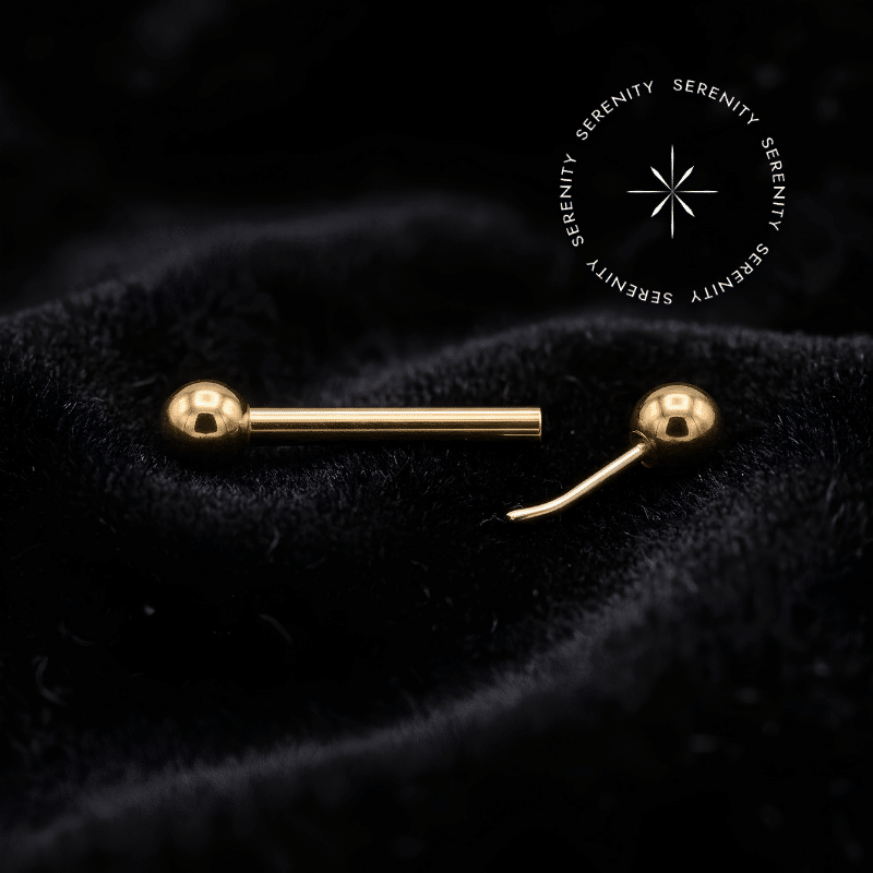TN1763 - Microbell Reto com Esferas Push Pin - Titânio Revestido de Ouro 18k