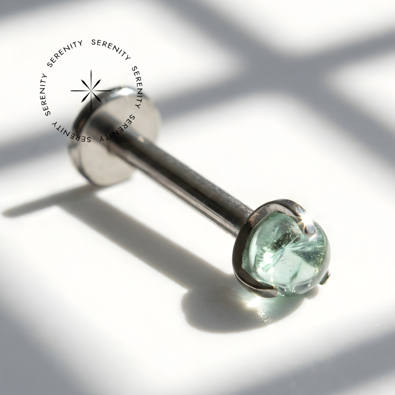 TN1806 Labret Esfera Pedra da Lua Verde Titânio ASTM F-136