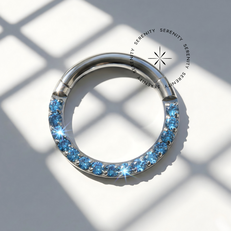 TN1855 Argola Frontal CZ Azul Safira Titânio ASTM F136