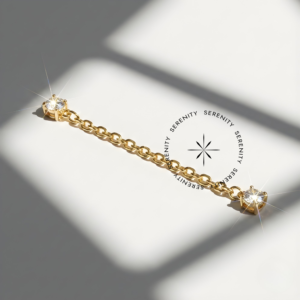 Piercing Topo Corrente 2 Roscas com Zircônias Titânio e Ouro 18k