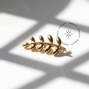 Piercing Topo Galho Folhas Lisas Titânio e Ouro 18k