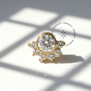 Piercing Topo Meia Flor Zircônias Titânio e Ouro 18k