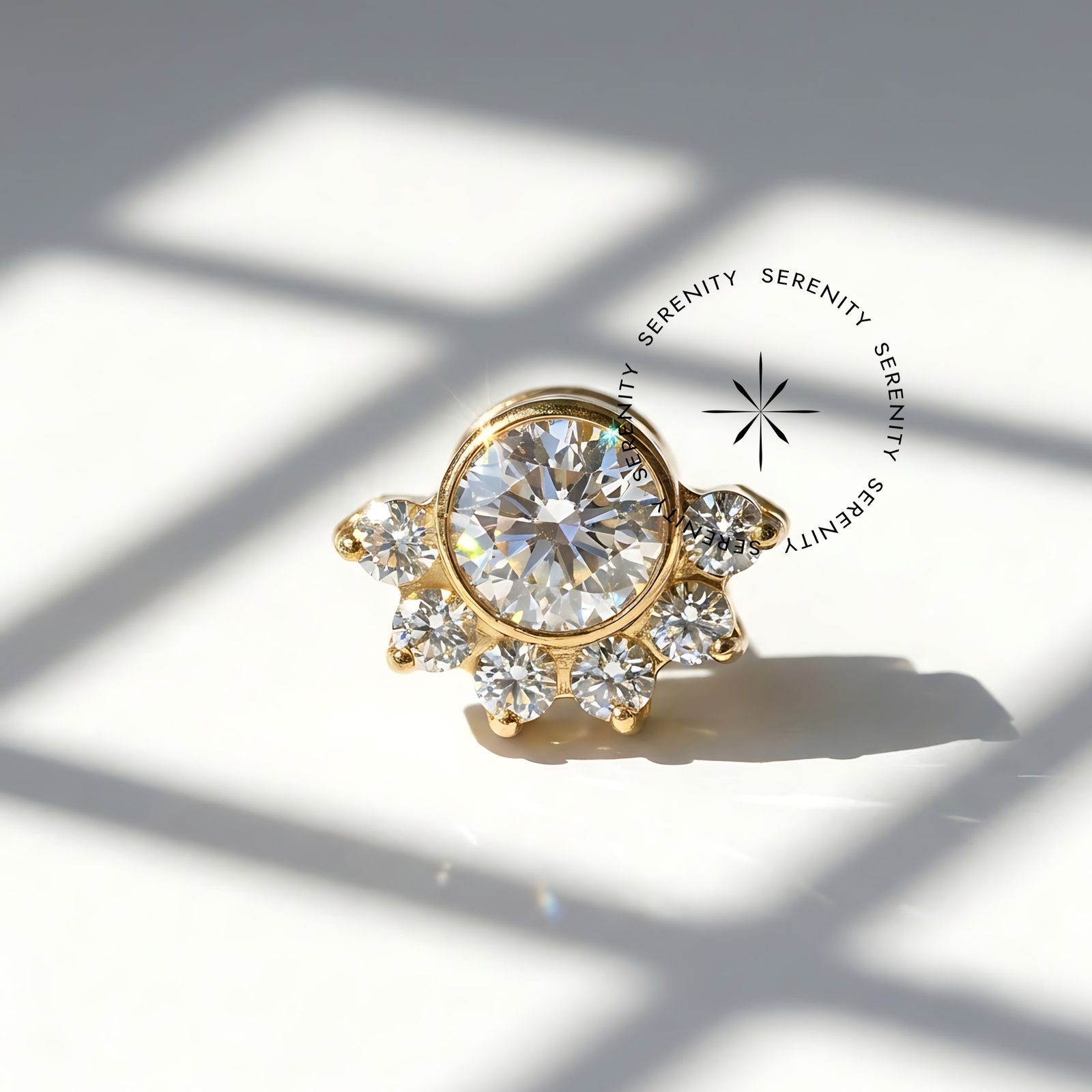 Piercing Topo Meia Flor Zircônias Titânio e Ouro 18k