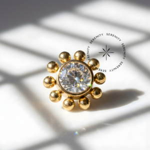 Piercing Topo Sol Zircônia Titânio e Ouro 18k