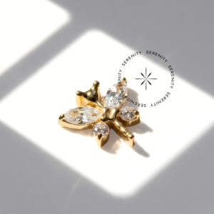 Piercing Topo Libélula com Zircônias Titânio e Ouro 18k